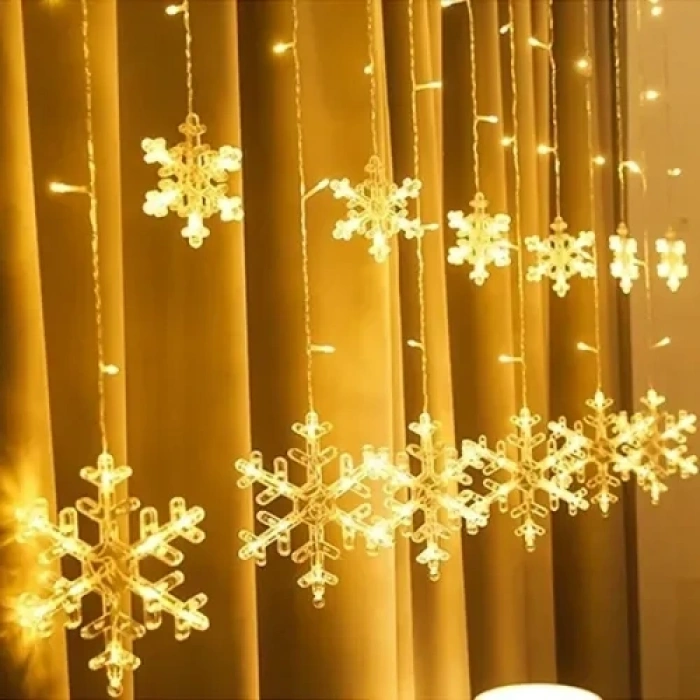 Mey İthalat® 3 Metre Saçaklı Kar Tanesi Perde LED