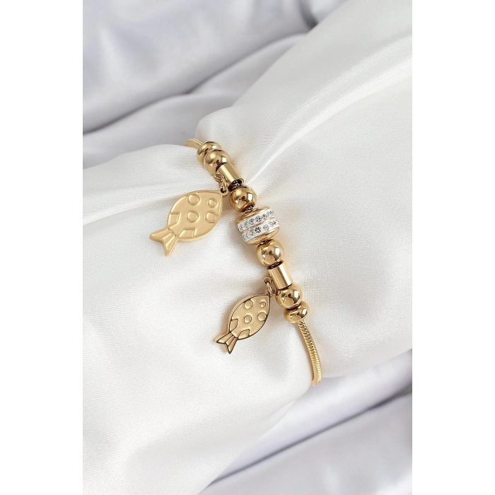 Mey İthalat® 316L Çelik Gold Renk Balık Model Kadın Bileklik