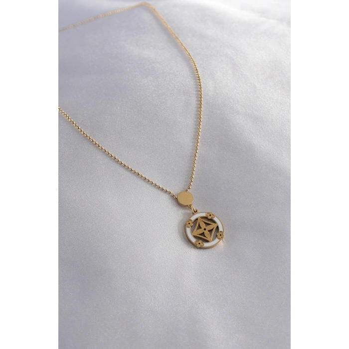 Mey İthalat® 316L Çelik Gold Renk Çiçek Figür Kadın Kolye