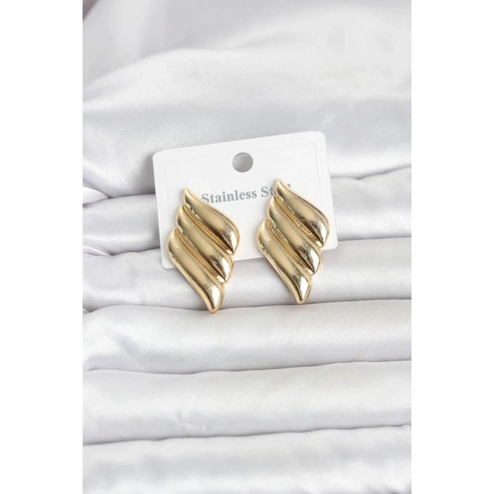 Mey İthalat® 316L Çelik Gold Renk Motif Model Kadın Küpe