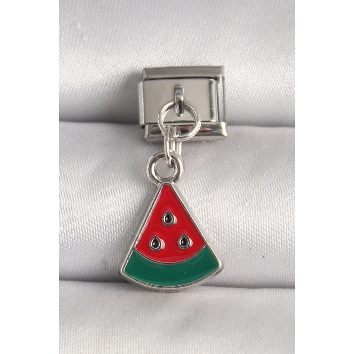 Mey İthalat® 316L Çelik Gümüş Renk Karpuz Dilim Model Nomination Charm