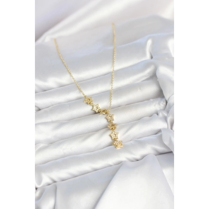 Mey İthalat® 316L Çelik Yıldız Model Gold Renk Zirkon Taşlı Kadın Kolye