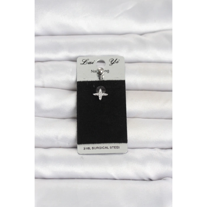 Mey İthalat® 316L Cerrahi Çelik Yıldız Model Zirkon Taşlı Göbek Piercing