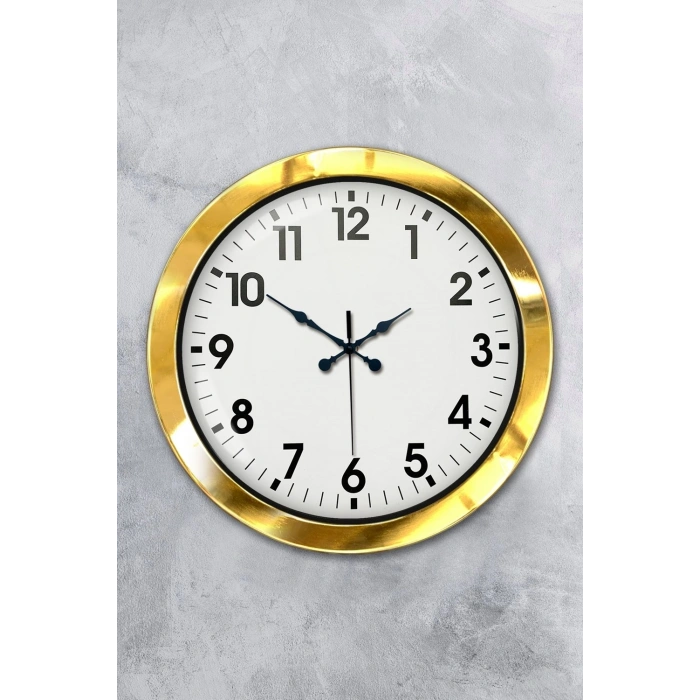 Mey İthalat® 36 cm Gold Metal Standart Duvar Saati