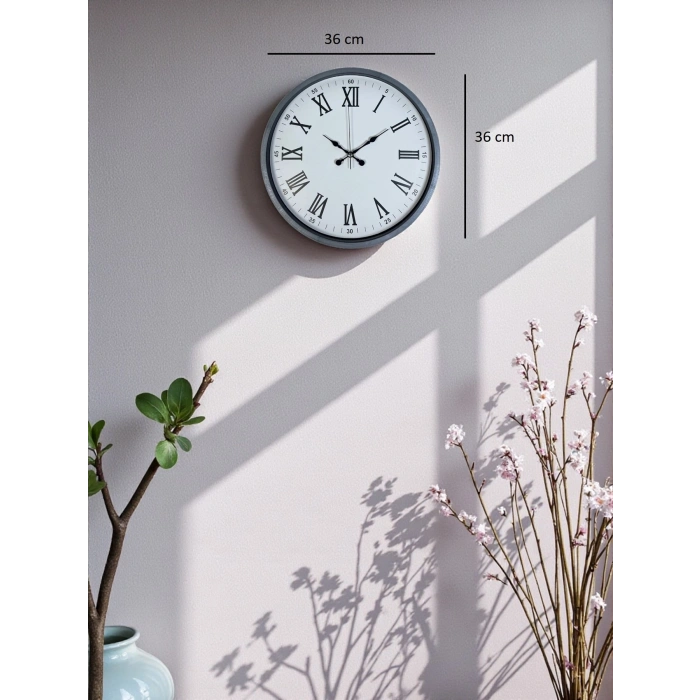 Mey İthalat® 36 Cm Gri Roma Rakamlı Duvar Saati