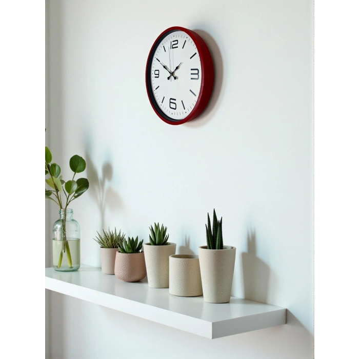 Mey İthalat® 36 Cm Kırmızı Modern Dekoratif Duvar Saati