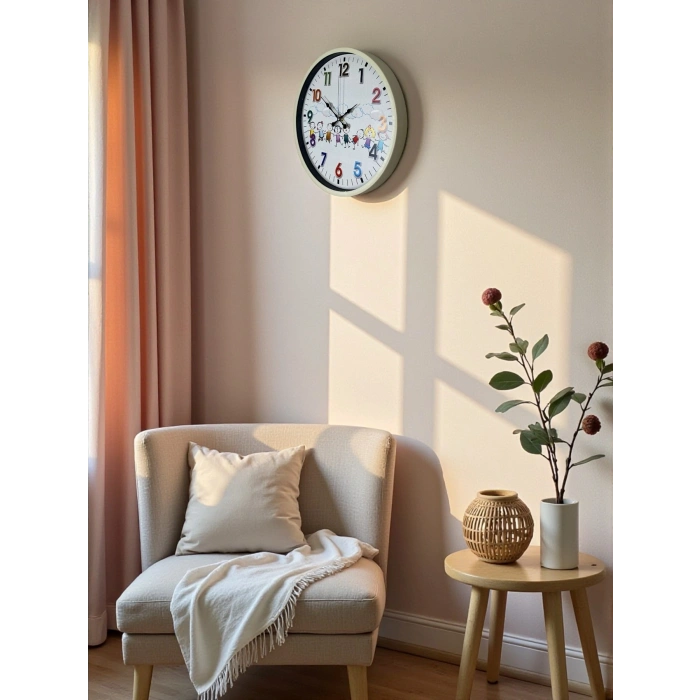 Mey İthalat® 36 Cm Krem Çocuk Odası Duvar Saati