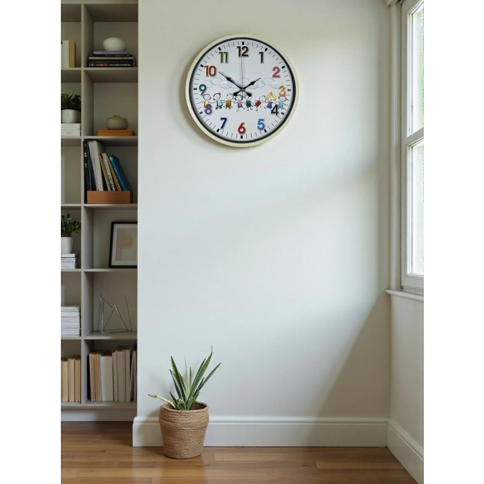 Mey İthalat® 36 Cm Krem Çocuk Odası Duvar Saati