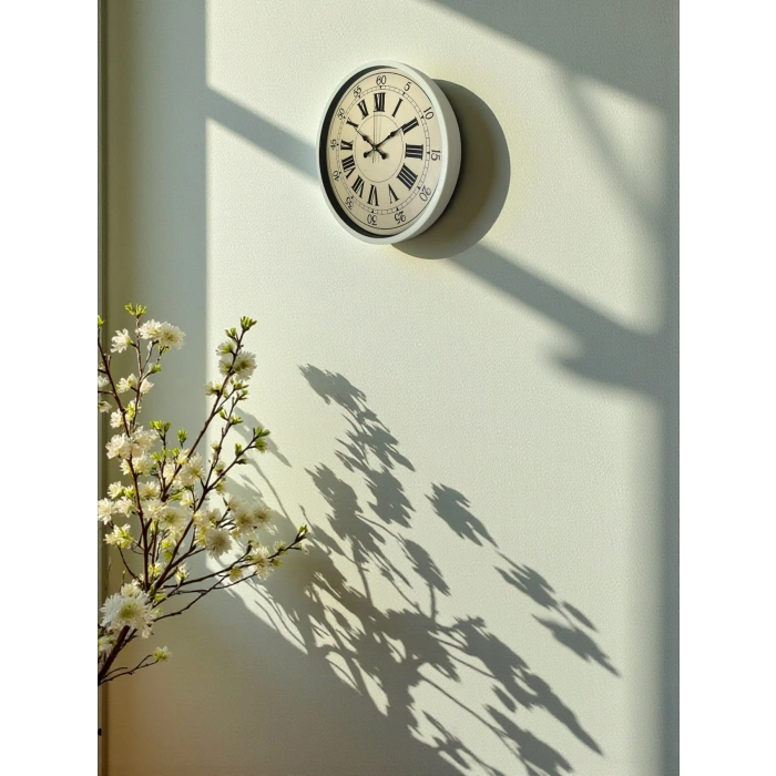 Mey İthalat® 36 Cm Krem Retro Tasarım Duvar Saati