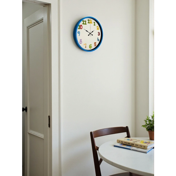Mey İthalat® 36 Cm Mavi Çocuk Odası Duvar Saati