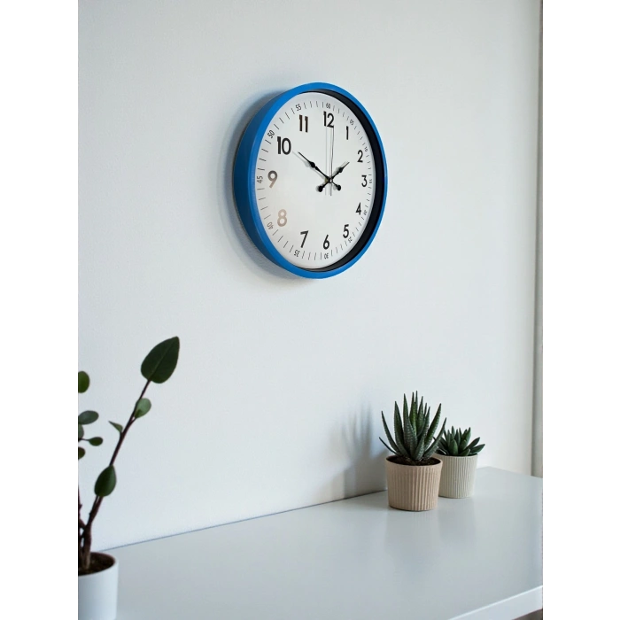 Mey İthalat® 36 Cm Mavi Dekoratif Duvar Saati