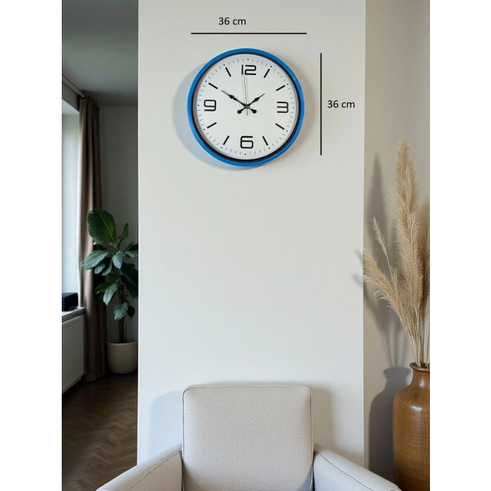 Mey İthalat® 36 Cm Mavi Dekoratif Duvar Saati