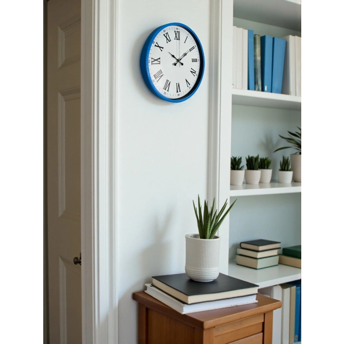 Mey İthalat® 36 Cm Mavi Roma Rakamlı Duvar Saati