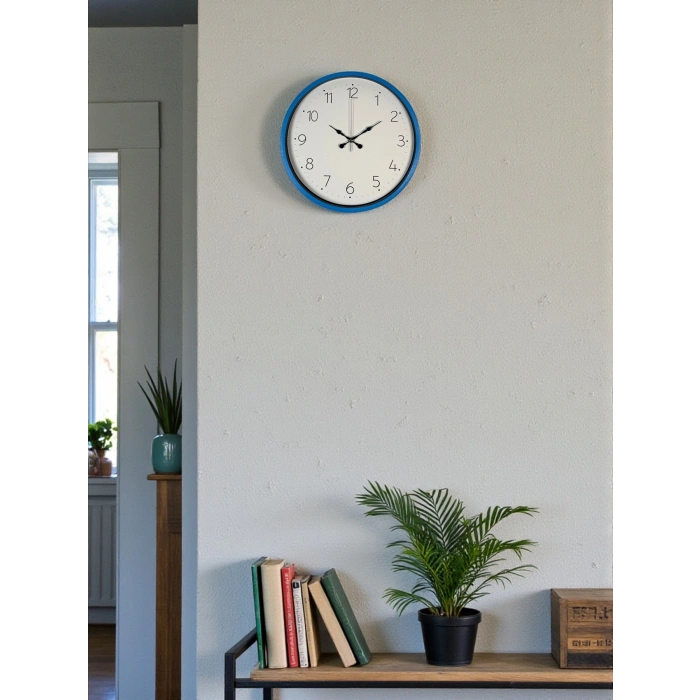 Mey İthalat® 36 Cm Mavi Sade Dekoratif Duvar Saati