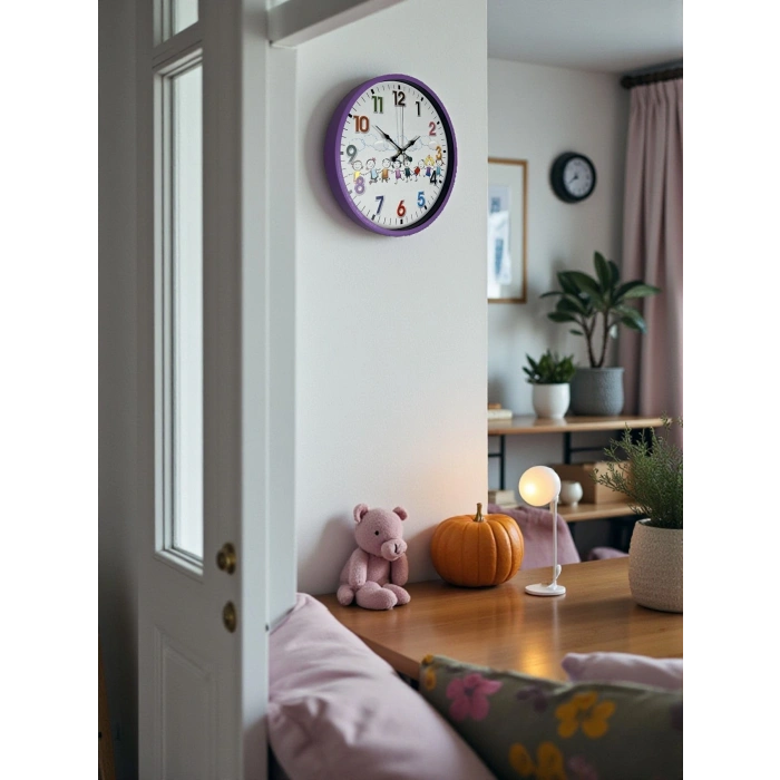 Mey İthalat® 36 Cm Mor Çocuk Odası Duvar Saati