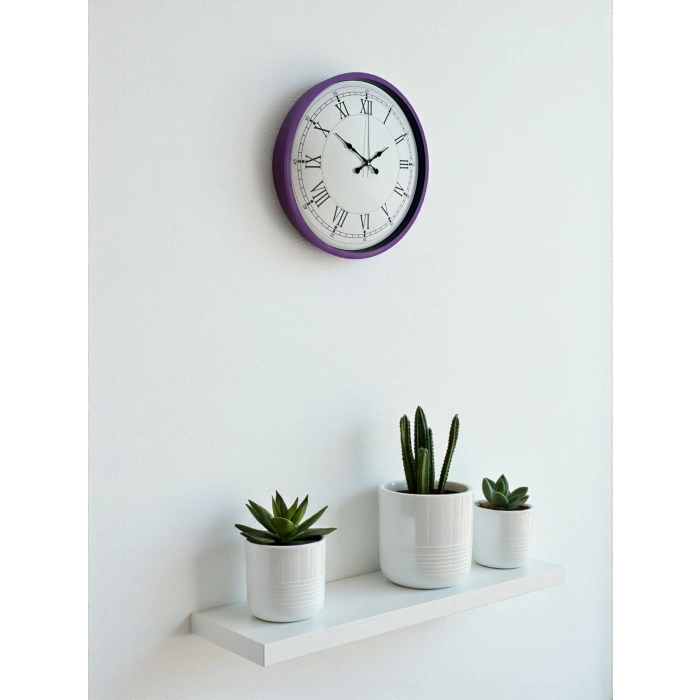 Mey İthalat® 36 Cm Mor Roma Rakamlı Duvar Saati