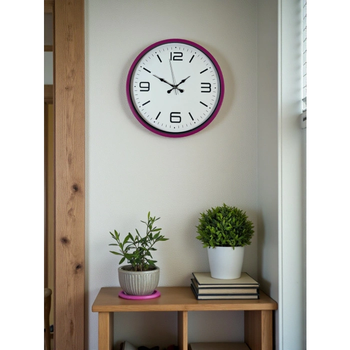 Mey İthalat® 36 Cm Pembe Modern Duvar Saati