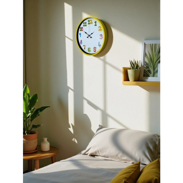 Mey İthalat® 36 Cm Sarı Çocuk Odası Duvar Saati