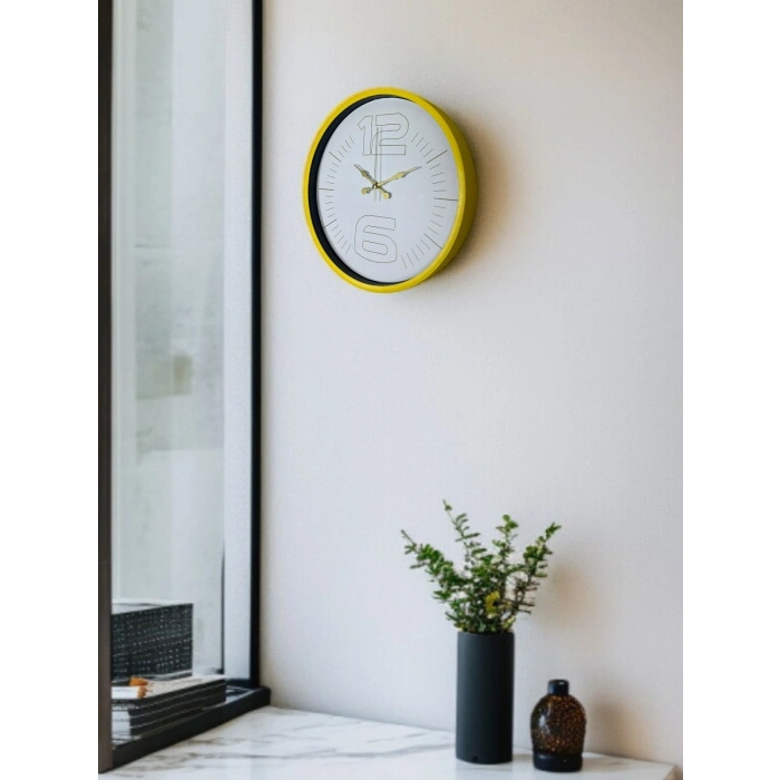 Mey İthalat® 36 Cm Sarı Dekoratif Duvar Saati