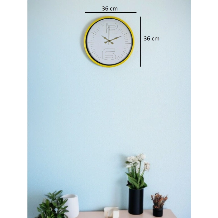 Mey İthalat® 36 Cm Sarı Dekoratif Duvar Saati