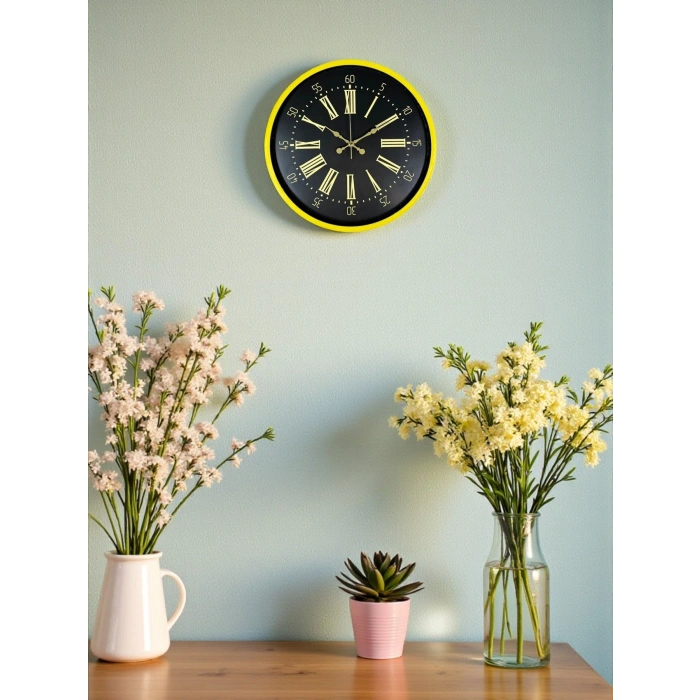 Mey İthalat® 36 Cm Sarı Modern Duvar Saati
