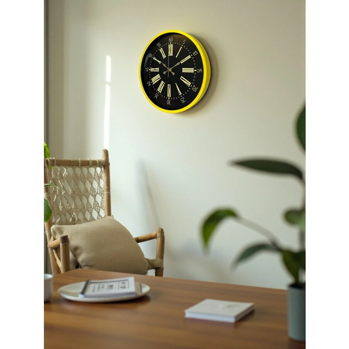 Mey İthalat® 36 Cm Sarı Modern Duvar Saati