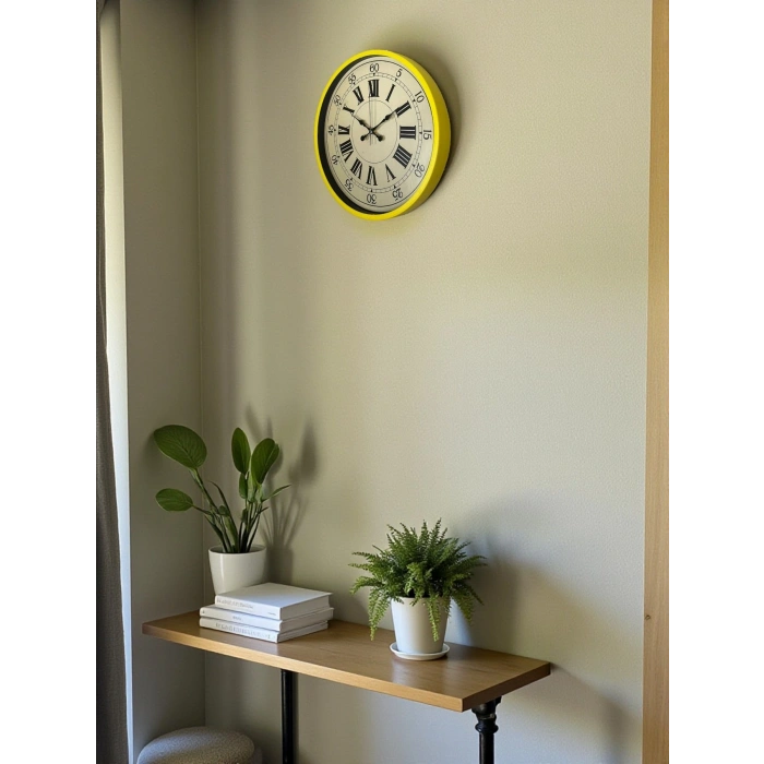 Mey İthalat® 36 Cm Sarı Retro Duvar Saati