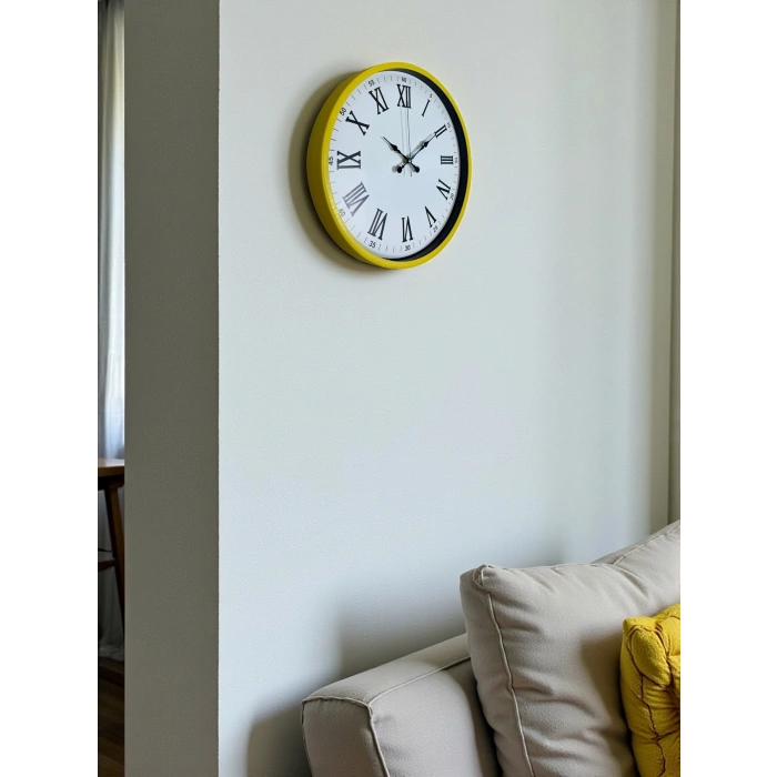 Mey İthalat® 36 Cm Sarı Roma Rakamlı Duvar Saati