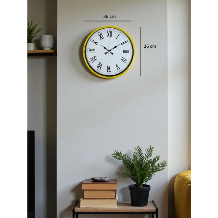 Mey İthalat® 36 Cm Sarı Roma Rakamlı Duvar Saati