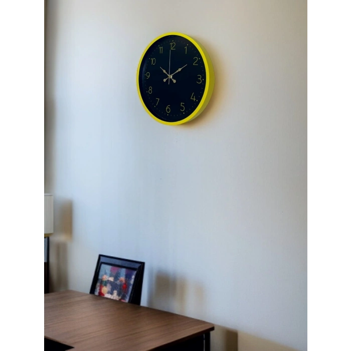 Mey İthalat® 36 Cm Sarı Şık Duvar Saati