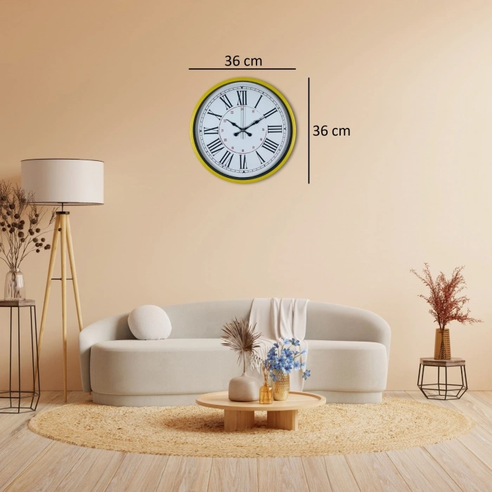 Mey İthalat® 36 Cm Sarı Standart Duvar Saati