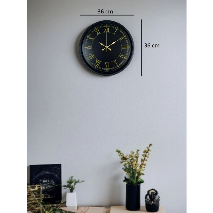Mey İthalat® 36 Cm Siyah Dekoratif Duvar Saati