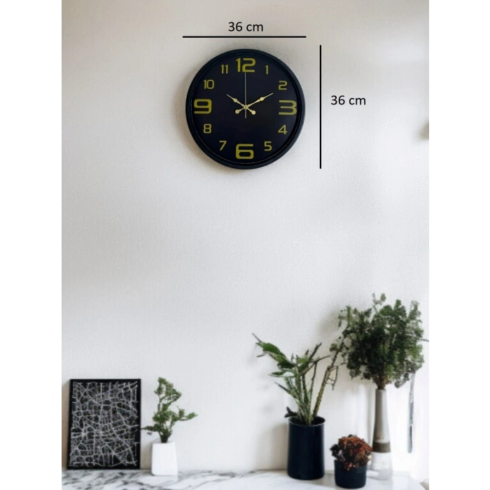 Mey İthalat® 36 Cm Siyah Gold Rakamlı Duvar Saati
