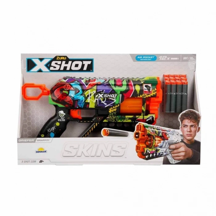 Mey İthalat® 36561 X-Shot Skins Griefer 12 li Sünger Dart Atan Silah 32 cm