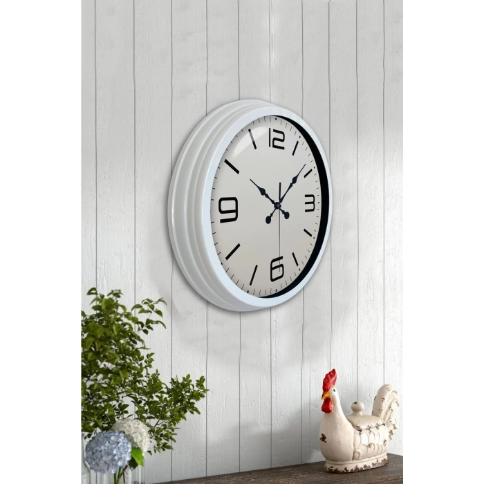 Mey İthalat® 40 cm Beyaz Metal Modern Duvar Saati
