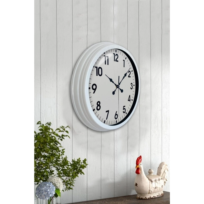 Mey İthalat® 40 cm Beyaz Metal Standart Duvar Saati