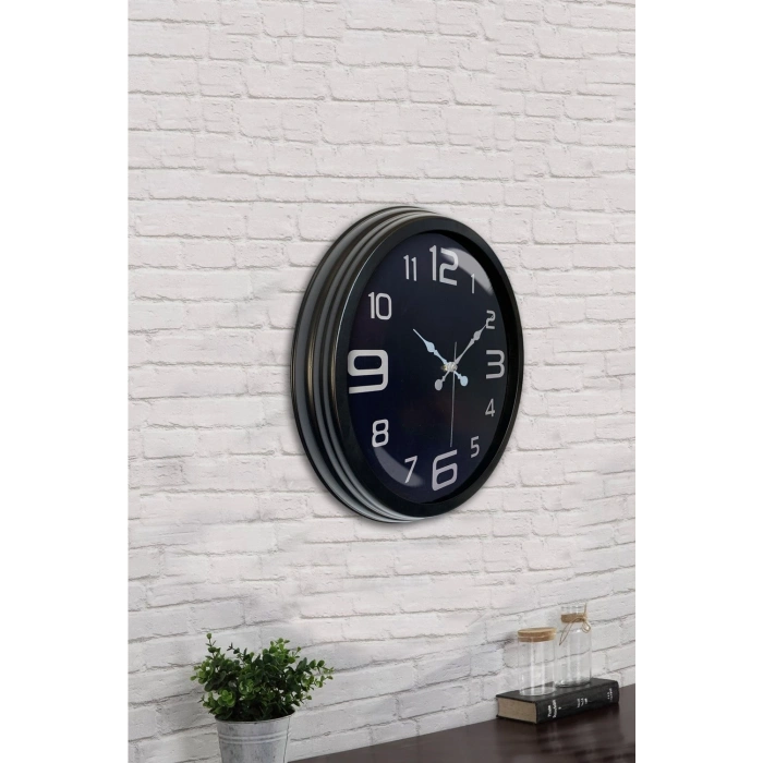 Mey İthalat® 40 cm Siyah Metal Modern Duvar Saati