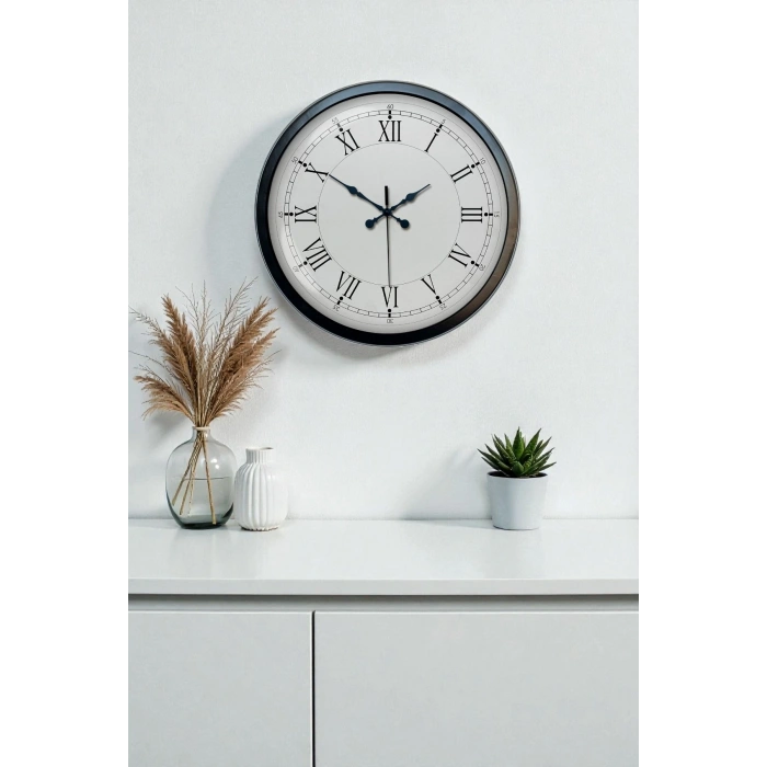 Mey İthalat® 40 cm Siyah Metal Retro Duvar Saati