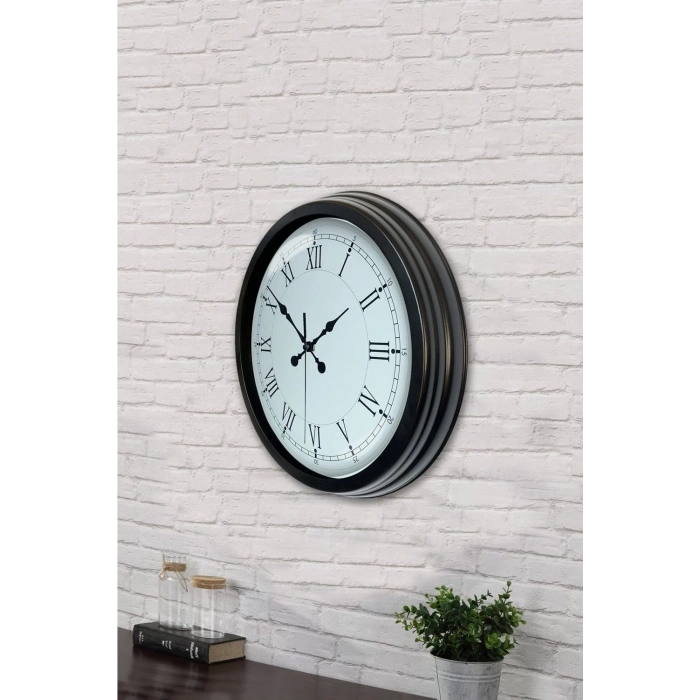 Mey İthalat® 40 cm Siyah Metal Retro Duvar Saati