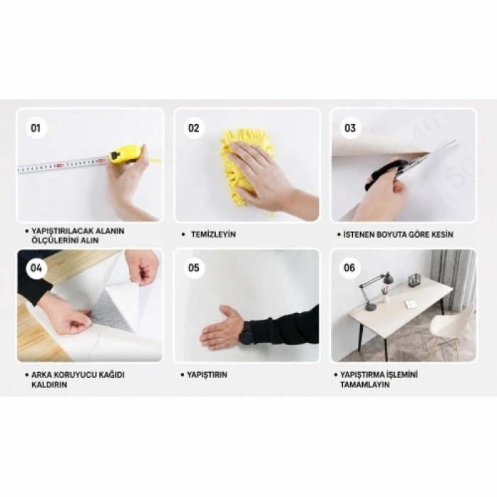 Mey İthalat® 6 Adet Yapışkanlı Beyaz Mermer Desenli Sticker 30x30 cm