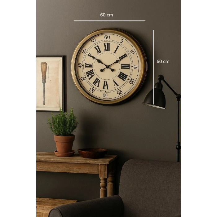 Mey İthalat® 60 Cm Eskitme Metal Eskitme Kadran Duvar Saati