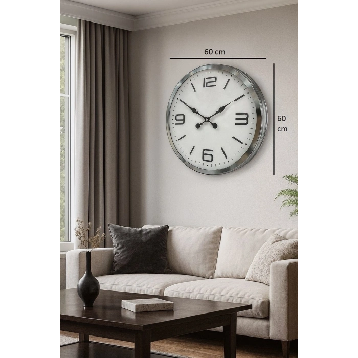 Mey İthalat® 60 cm Krom Metal Dizayn Duvar Saati