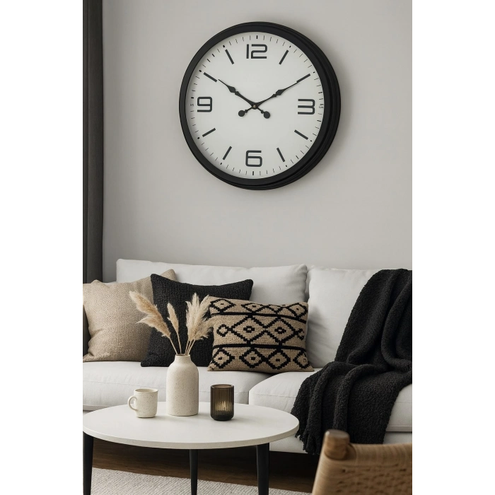 Mey İthalat® 60 cm Siyah Metal Dizayn Duvar Saati