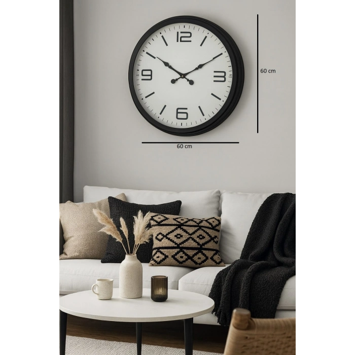 Mey İthalat® 60 cm Siyah Metal Dizayn Duvar Saati