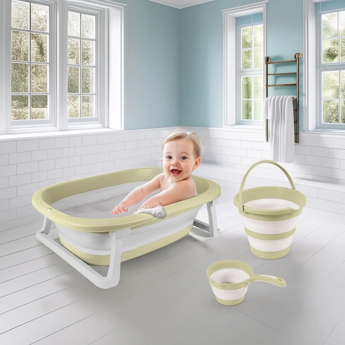 Mey İthalat® 7273 KATLANABİLİR ÜÇLÜ BEBEK BANYO SETİ STONE GRİ