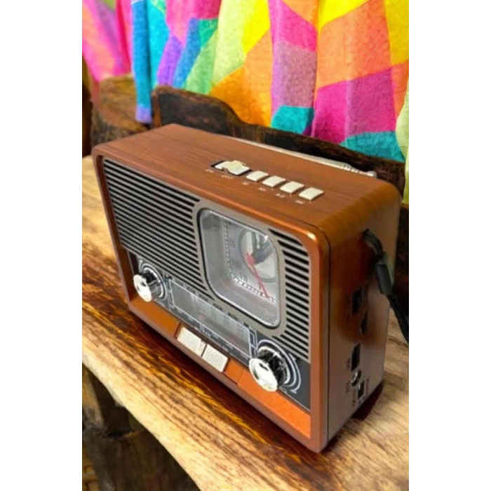 Mey İthalat® Ahşap Görünümlü Retro Bluetooth Radyo USB,AUX Ve SD Kart Girişli