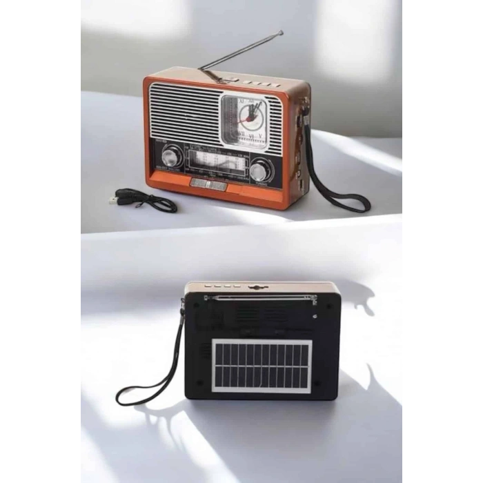 Mey İthalat® Ahşap Görünümlü Retro Bluetooth Radyo USB,AUX Ve SD Kart Girişli