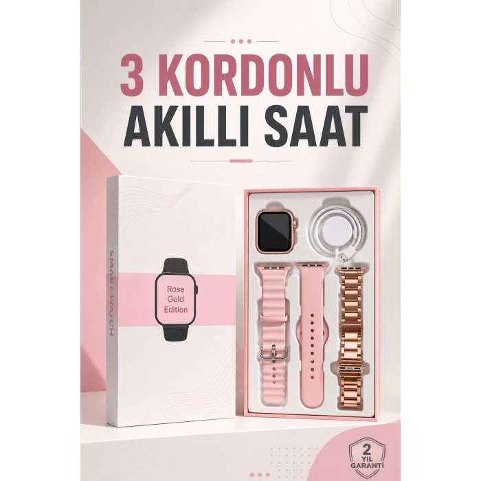 Mey İthalat® Akıllı Saat Amoled Ekran 3 Kordonlu Aksesuar Hediyeli Sesli Görüşme