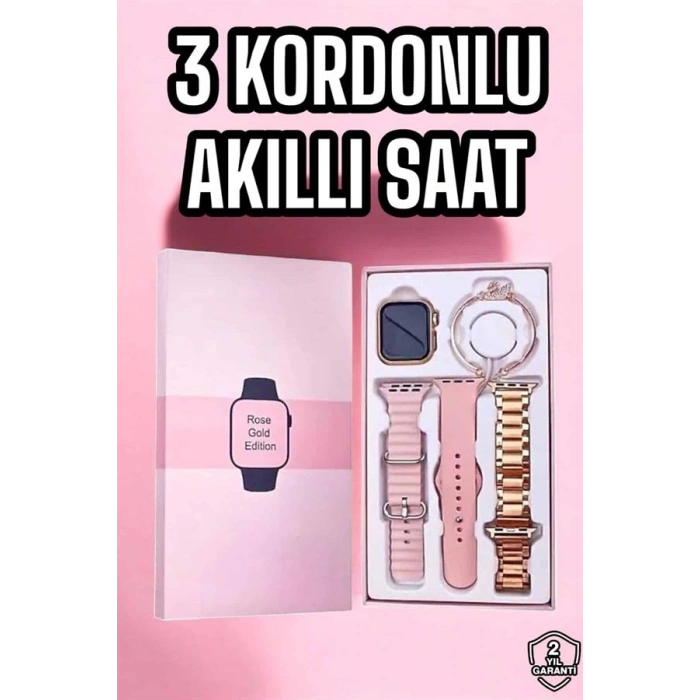 Mey İthalat® Akıllı Saat Amoled Ekran 3 Kordonlu Aksesuar Hediyeli Sesli Görüşme