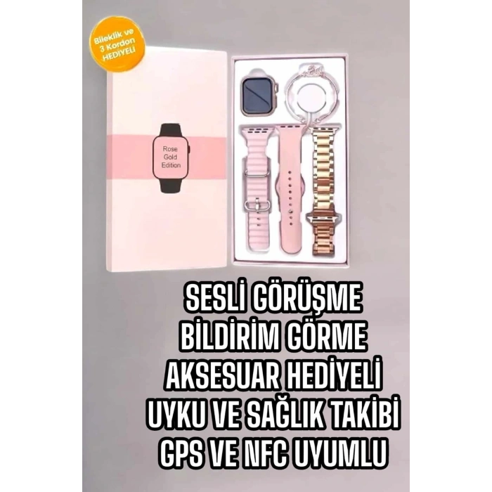 Mey İthalat® Akıllı Saat Amoled Ekran 3 Kordonlu Aksesuar Hediyeli Sesli Görüşme